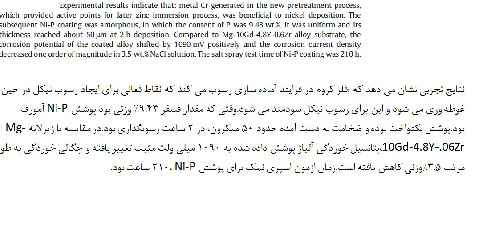 الکترولس Ni-P بر روی آلیاژ منیزیم (Mg-10Gd-4.8Y-0.6Zr)با فرایند عملیات حرارتی جدید