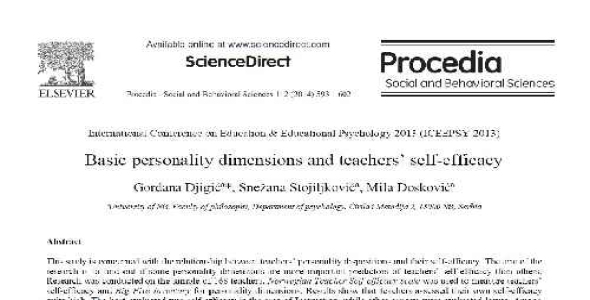 مقاله لاتین ابعاد اصلی شخصیت و خوداثربخشی معلّمان همراه با ترجمه ی روان 