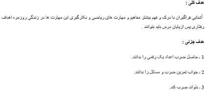 
	طرح درس ریاضی موضوع ضرب اعداد یک رقمی پایه سوم
