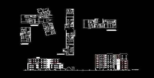 فایل اتوکد طراحی مجتمع مسکونی همراه با طراحی دقیق محوطه پروژه، پلان های اجرایی و نماها