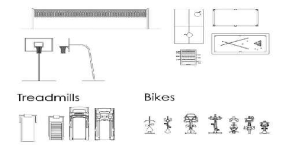 فایل اتوکد مبلمان سالن ورزشی و بدنسازی برای طراحی داخلی