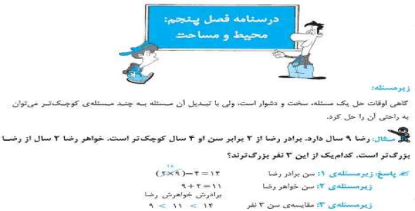 
	طرح درس ریاضی موضوع فصل پنجم محیط ومساحت پایه سوم
