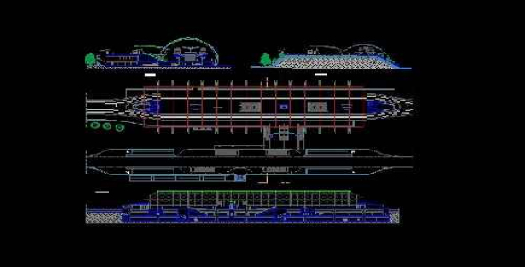 فایل اتوکد طراحی ایستگاه متروی قطار شهری همراه با پلان های برنامه ریزی شده دقیق ، مقطع و نماها
