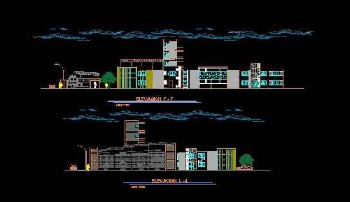 فایل اتوکد طراحی ایستگاه آتش نشانی و پلیس همراه با نمای و مقطع ساختمان