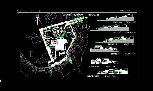 فایل اتوکد طراحی موزه همراه با سایت پلان، پلان، برش ها و نماها