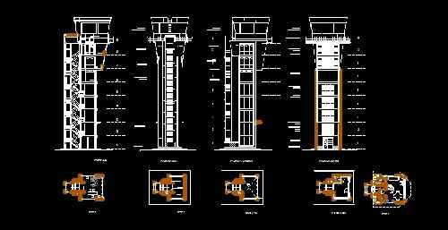 فایل اتوکد طراحی برج مراقبت فرودگاه بین المللی همراه با پلان های دقیق، برش ها و نماها
