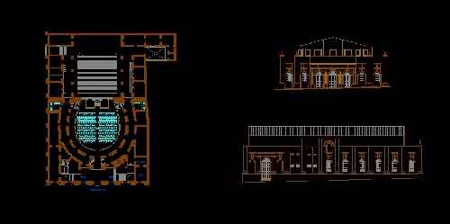 فایل اتوکد طراحی مرکز فرهنگی (تئاتر) همراه با پلان و نما