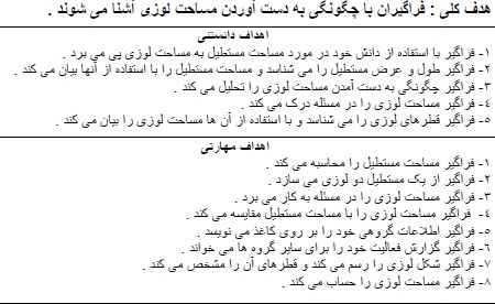 
	طرح درس ریاضی پنجم موضوع مساحت لوزی
