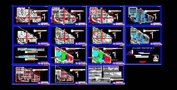 فایل اتوکد طراحی مرکز تجاری همراه با پلان ها، مقطع و تصاویر پرسپکتیو داخلی