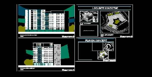 فایل اتوکد طراحی آپارتمان مسکونی همراه با پلان ها، برش ها، نماها و جزئیات معماری