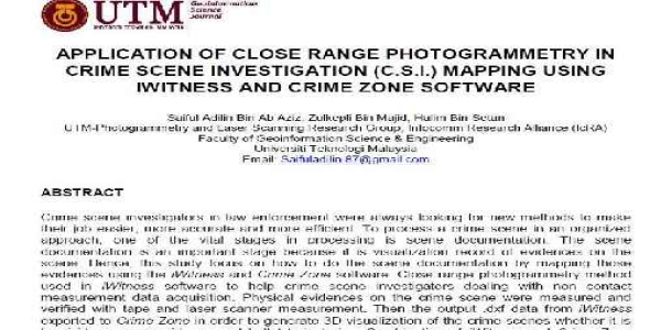 کاربرد فتوگرامتری مسافت نزدیک در ترسیم تحقیقات صحنه جرم (S.C.I)  با استفاده از نرم افزار IWITNESS و CRIME ZONE