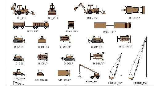 فایل اتوکد آبجکت انواع ماشین آلات ساخت و ساز