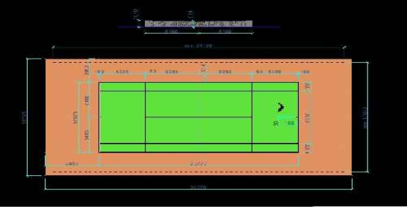 فایل اتوکد طراحی زمین تنیس همراه ابعاد و اندازه ها