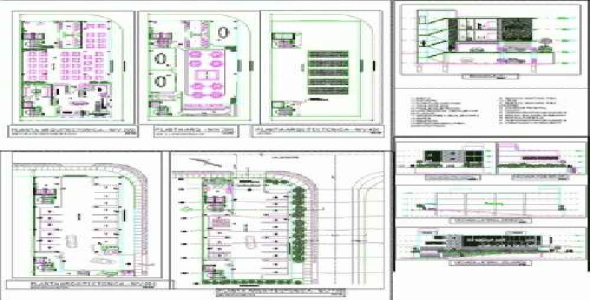 فایل اتوکد طراحی رستوران همراه با پلان پارکینگ، پلان های طبقات، مقاطع و نماها