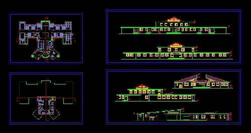 فایل اتوکد طراحی مدرسه هنرستان همراه با پلان های دقیق و آکس بندی ها، مقاطع، نماها و پرسپکتیو