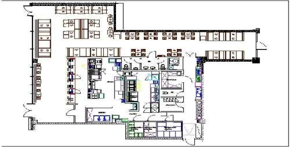 فایل اتوکد طراحی فست فود همراه با پلان مبلمان شده و دقیق