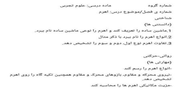 
	طرح درس علوم موضوع اهرم پایه پنجم
