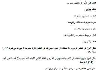 
	طرح درس ریاضی مفهوم ضرب پایه سوم
