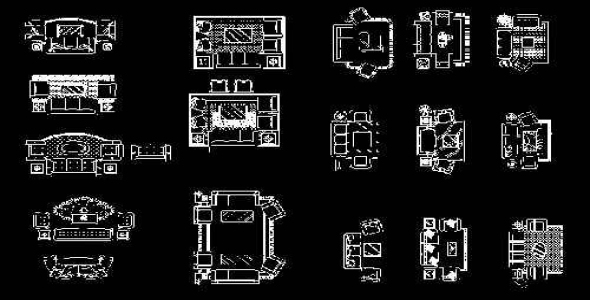 فایل اتوکد آبجکت انواع مبلمان اتاق نشیمن