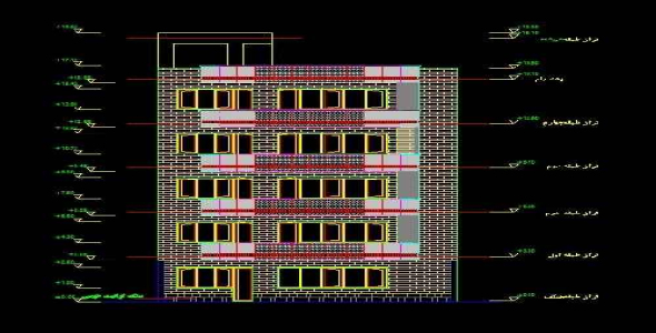 پلان اتوکدی آپارتمان 4 طبقه با دیتایل جزئیات