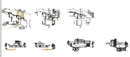 فایل اتوکد طراحی پلان، برش و نمای خانه آبشار